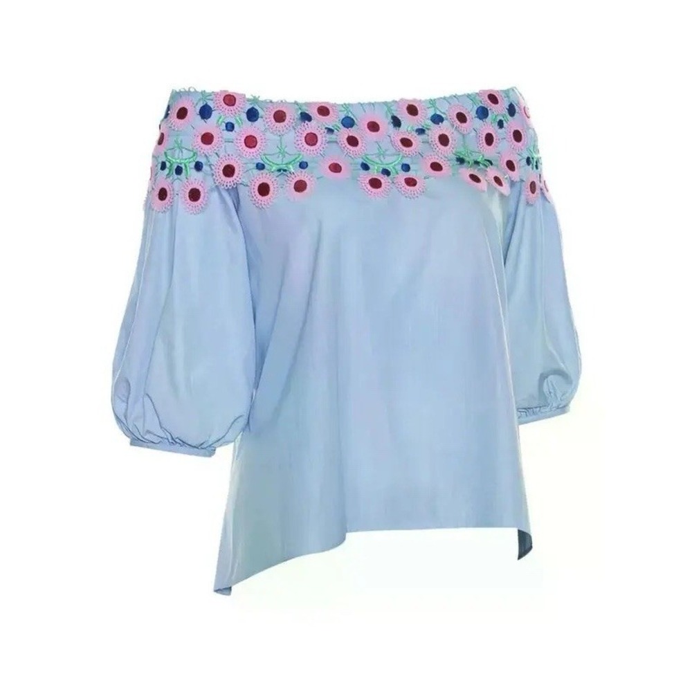 Peter Pilotto Embroidered Off Shoulder‎ Cotton Blouse Top Sz 4